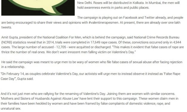 TOI – Beware of Valentine’s Day NGOs run awareness campaign ValentineRapesMen